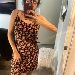 Vtg Y2K Betsy Johnson 80’s or 90’s floral wrap dress mini roses black punk goth